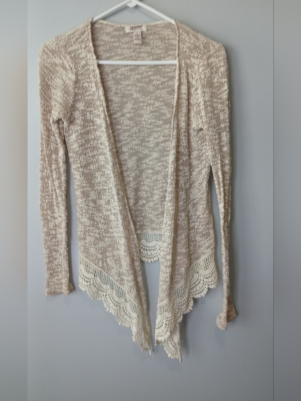 Y2K Open Front Crochet Trim Cover Up Womens Small Festival Boho